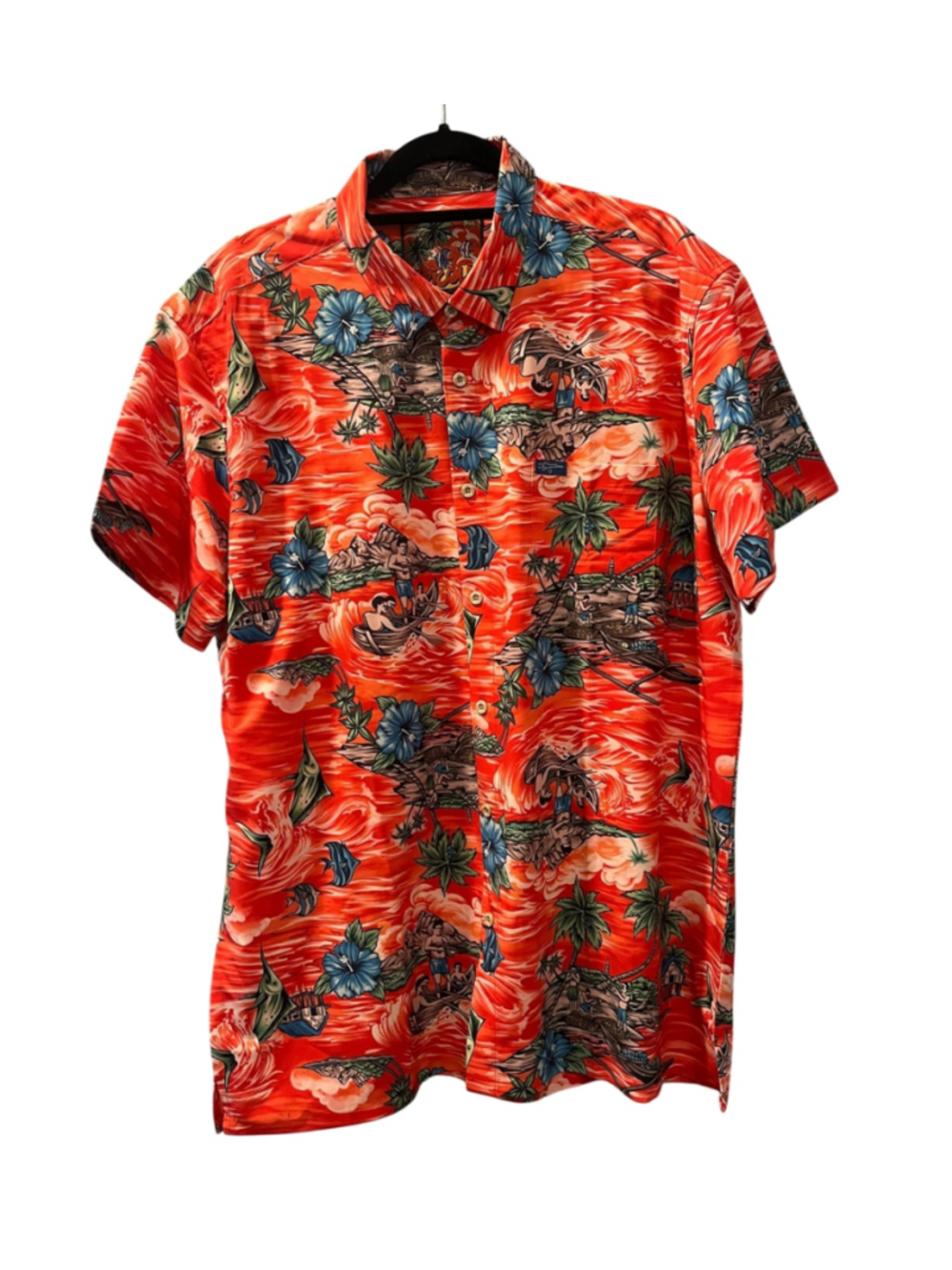 Retro Rifle Spicoli Hawaiian Button Down Shirt Size 2XL Tropical Fishing Graphic